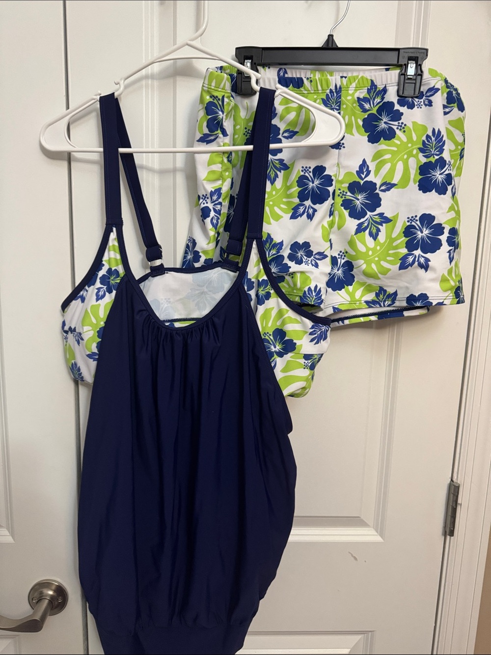 Amazon Navy Blue Floral Green & White Women Swim Bikini Set